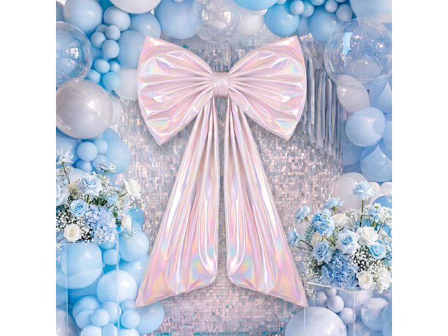 Oversized Iridescent Bow Wall Decor Large Bow Decoration Party Laser White 40x24 Inch Giant Bow for Bachelorette Bridal Shower Disco Coquette Y2K...