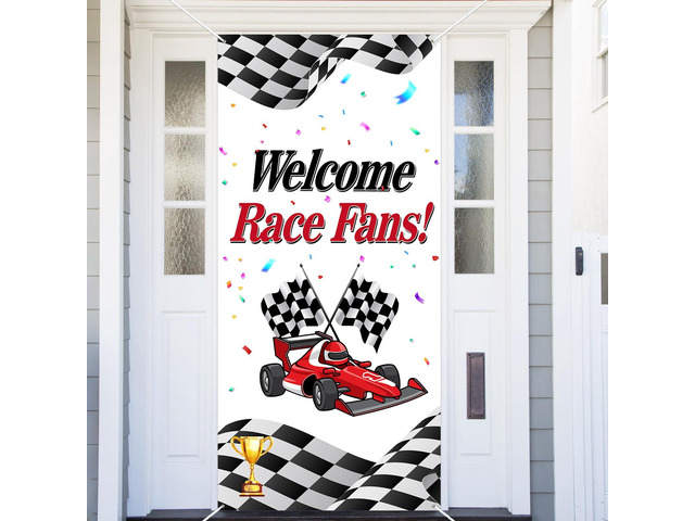Welcome Race Fans Racing Car Birthday Photo Booth Props Banner Backdrop Background Trophy Check Flag F1 F3 Theme Decor for Hot Wheels Birthday...