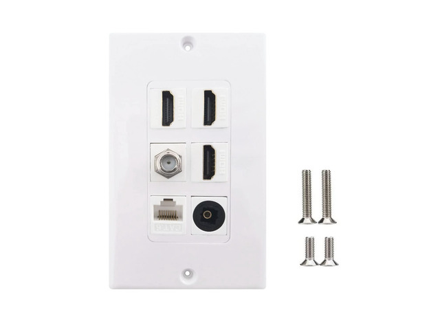 HDMI Optical Wall Plate Toslink Wall Outlet 1Pack 3xHDMI+CAT6+F+TOS HDMI CAT6 Ethernet Coax TV F Type Keystone Jack Outlet Panel Mount