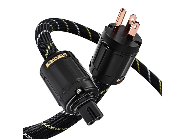 Audiophile HiFi AC Power Cord 4.92ft 99.99% OFC Cores, Nylon Braid, NEMA 5-15P to C7, Heavy-Duty Audio Power Cable for Hi-Fi Systems and Amps