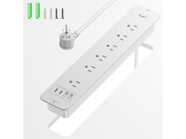 Recessed Surge Protector Power Strip with 6AC + 4USB (2 USB-C PD20W), 1800J, 6FT Extension Cord, Space-Saver Flush Mount for Conference...