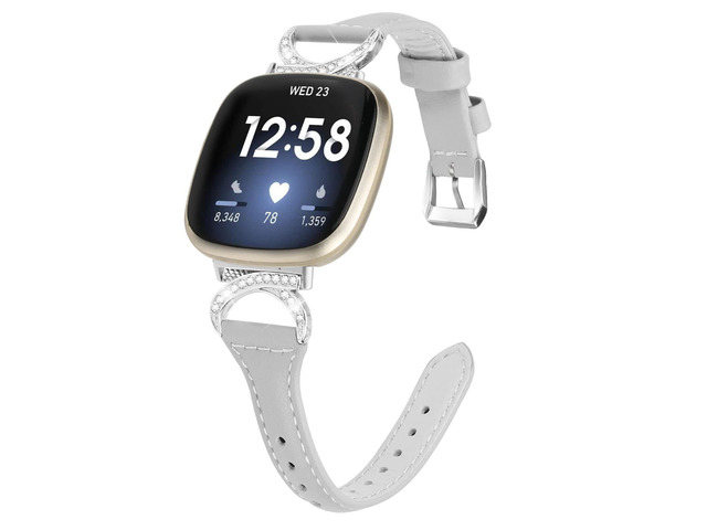 Compatible with Fitbit Sense 2/Fitbit Versa 4 3 Bands for Women Men, Soft Genuine Leather Band Slim Strap Replacement Accessory Wristband + Metal...