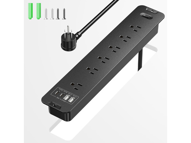 Recessed Surge Protector Power Strip with 6AC + 4USB (2 USB-C PD20W), 1800J, 6FT Extension Cord, Space-Saver Flush Mount for Conference...