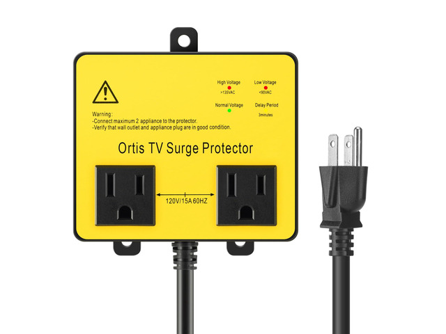 TV Surge Protector for Smart TV, Double Outlet Voltage Protector for Home Appliances with Time Delay, Protects Against Brownout, Spike, Instant...