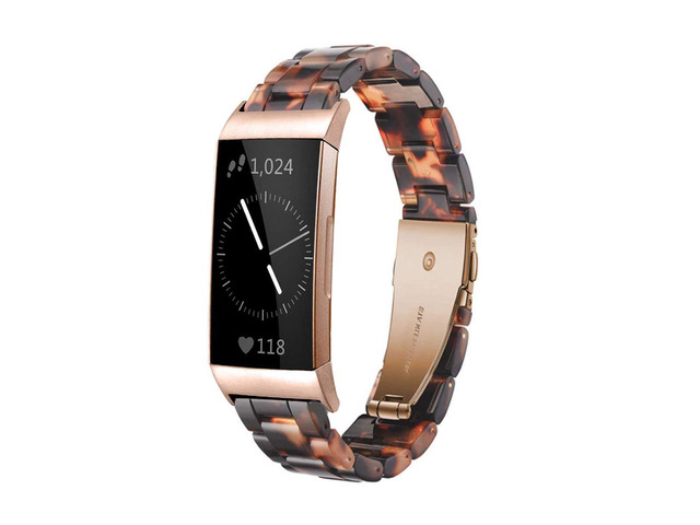 Resin Band Compatible with Fitbit Charge 4,Charge 3/3 SE,Women Men Resin Accessory Rose Gold Buckle Band Wristband Strap Blacelet