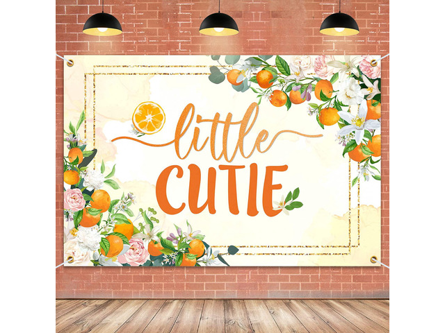 6x4ft Little Cutie Banner Backdrop - Fall Baby Shower Decorations Party Supplies for Boys Girls - Orange