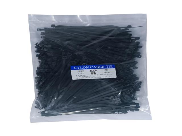 1000 pcs 8 inch Black Nylon Self-Locking Cable Ties, 40 LBS Tensile Strength, UV Resistant, Waterproof