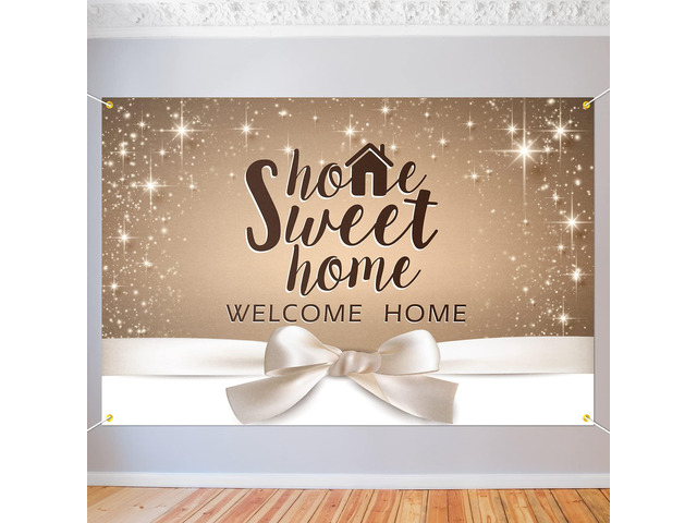 Home Sweet Home Backdrop Banner Decor Gold Glitter - Welcome Home Housewarming Party Theme Decorations for Bridal Shower New House Supplies