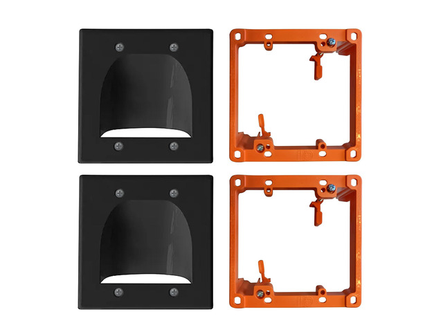 2 Pack Wall Plate Cable Pass Through with Bracket - In Wall Cable Management Kit - Recessed Cable Wall Plate Pair with Dual Gang Low Voltage...