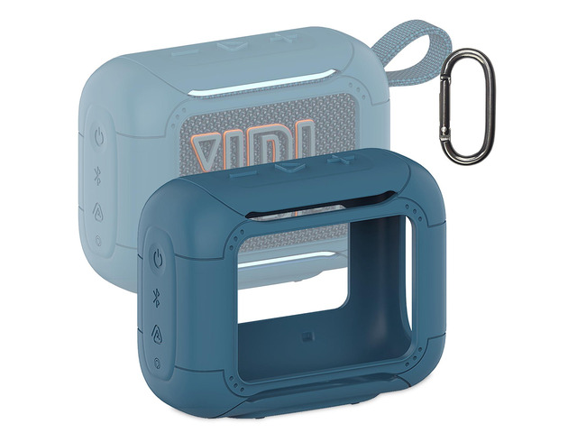 Silicone Cover Case for JBL Go 5 Portable Bluetooth Speaker Protective Case for Go 5 Speaker, Shockproof Drop-Protection Cover with Carabiner (Blue)
