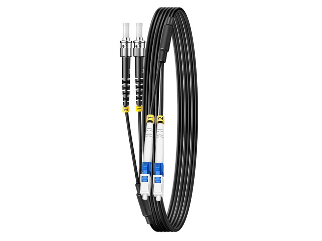 Outdoor OS2 LC to ST Single Mode Fiber Patch Cable, 15FT/5M OD-5mm,Industrial TPU, Armored, Duplex Singlemode, Direct Burial, SMF, SM, Fiber...