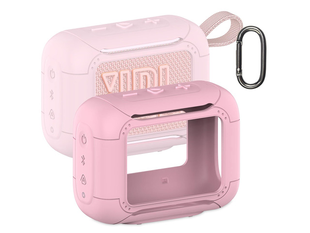Silicone Cover Case for JBL Go 5 Portable Bluetooth Speaker Protective Case for Go 5 Speaker, Shockproof Drop-Protection Cover with Carabiner (Pink)