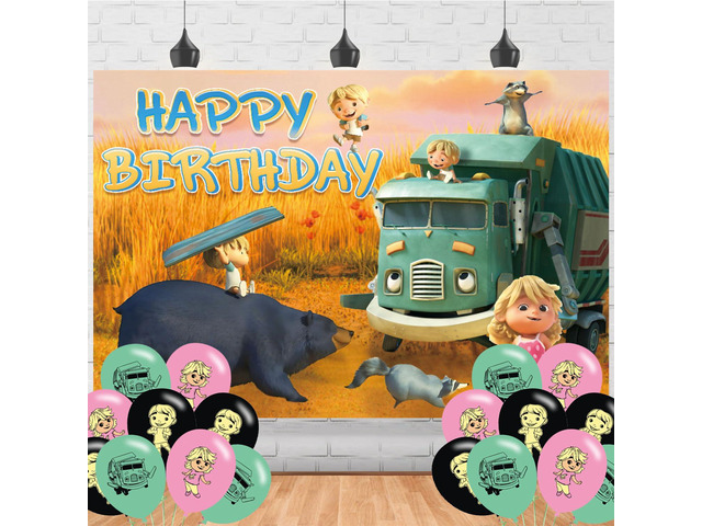 Trash Truck Birthday Party Backdrop, Decoration, and Banner - Photo Background Props for Boys and Girls - 5x3ft