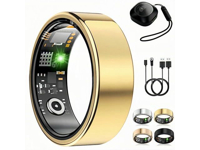 Smart Ring Fitness Tracker for Women Men without Subscription Gold,10 Health Rings Gen4, 24/7 Heart Rate/SpO2/Stress/Sleep Monitor, 50M...