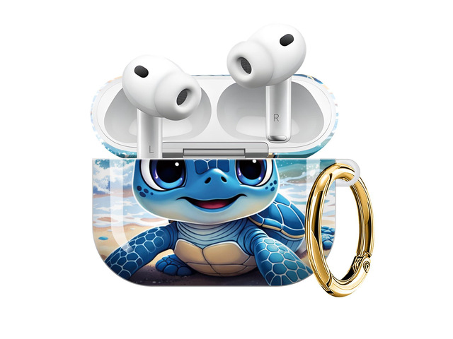 Compatible with AirPod Pro 3 Case (2025), Shockproof Dustproof Protective Cover with Cute Golden Keychain for Women & Girls - Cute Turtle Beach...