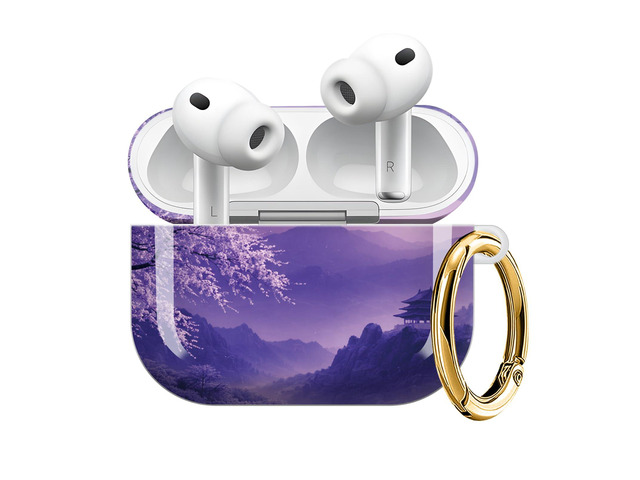 Compatible with AirPod Pro 3 Case (2025), Shockproof Dustproof Protective Cover with Cute Golden Keychain for Women & Girls - Purple Moon Cherry...