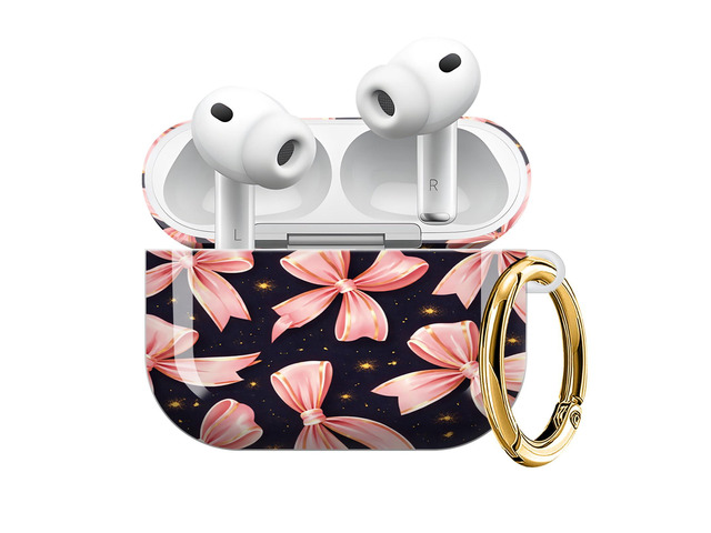 Compatible with AirPod Pro 3 Case (2025), Shockproof Dustproof Protective Cover with Cute Golden Keychain for Women & Girls - Pink Bows