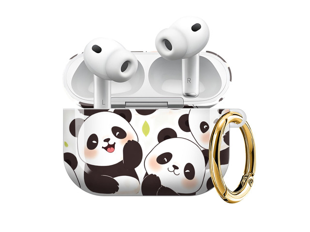 Compatible with AirPod Pro 3 Case (2025), Shockproof Dustproof Protective Cover with Cute Golden Keychain for Women & Girls - Cute Pandas