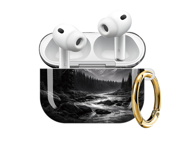 Compatible with AirPod Pro 3 Case (2025), Shockproof Dustproof Protective Cover with Cute Golden Keychain for Women & Girls - Moonlit Mountain Forest