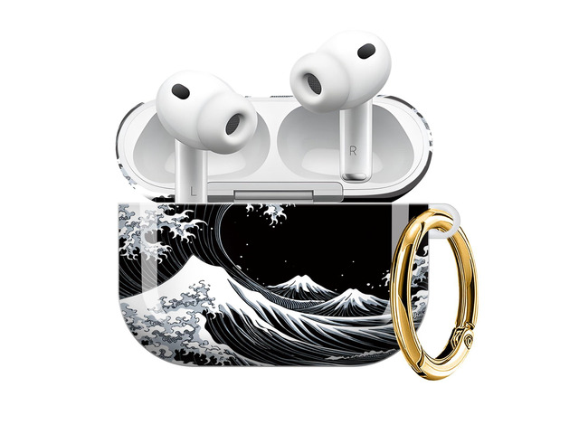 Compatible with AirPod Pro 3 Case (2025), Shockproof Dustproof Protective Cover with Cute Golden Keychain for Women & Girls - Wave Mountain Moon Night