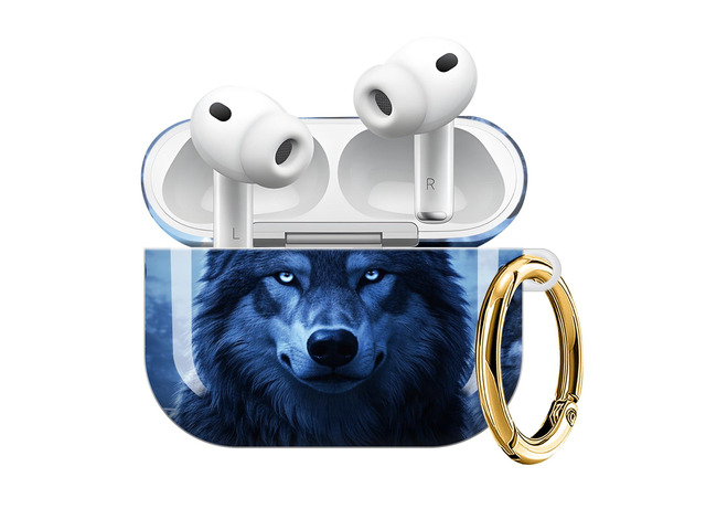 Compatible with AirPod Pro 3 Case (2025), Shockproof Dustproof Protective Cover with Cute Golden Keychain for Women & Girls - Wolf Moonlight Forest