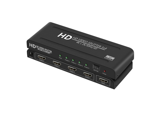 4K HDMI Splitter 1 in 4 Out - 1x4 Powered HDMI Splitter 4 Port Multi Monitor Outputs,Mirror/Copy Screen Only (Not Extend) Support 4Kx2K@30Hz 3D for...