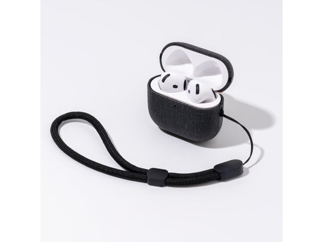 for AirPods 4 Case Slim Hard Cover Compatible with AirPods 4th Generation Synthetic Canvas Leather Full Drop Protection Cover with Lanyard ...