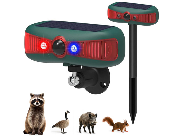 Solar-Powered Motion Security Alarm: 129dB Loud Siren & Red-Blue Strobes, 4 Modes Deters Deer/Cats/Raccoons Waterproof Dual Mount for Yard/Garden/Farm