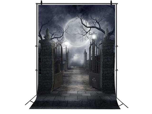 Halloween Cemetery Full Moon Haunted Photography Backdrop (6X8FT) Graveyard Full Moon Scene Decor, Halloween/Gothic/Cosplay Photo Backdrop,...