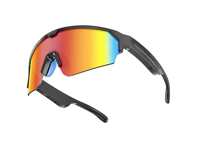 Bluetooth Audio Smart Sports Glasses for Men Women, Gradient Red Open-Ear Speakers, Hands-Free Calls, UV400 Protection, IPX5 Waterproof,...