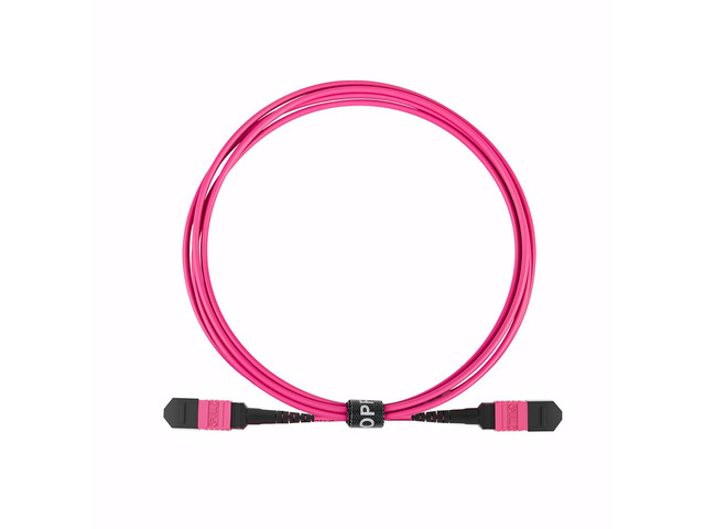 MPO Fiber Cable, Male to Female, 12 Fibers, Multimode-OM4, Magenta, for 40G QSFP+/100G QSFP28 transceiver, MTP Compatible. Type B, 3m (10ft)