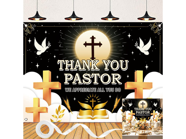 Thank You Pastor Backdrop Black Gold Cross Dove Religious Background Pastor Appreciation Day Banner Church Celebration Retirement Party Decorations...