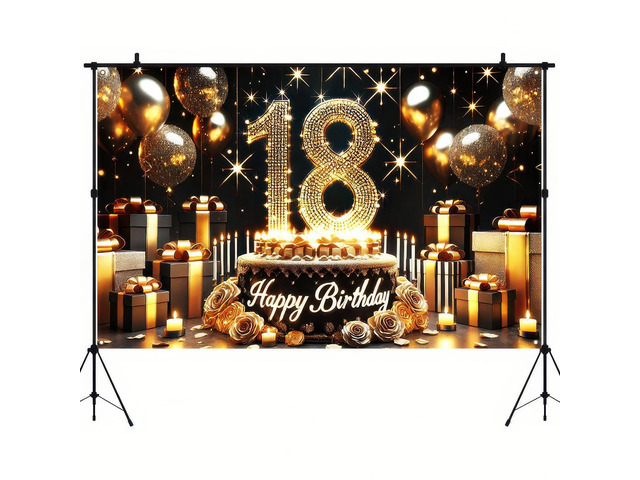 Happy 18th Birthday Decoration Backdrop Banner Black Gold Birthday Sign Poster Photography Background 18 Year Birthday Party Decorations Supplies...