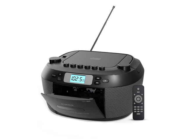 Portable CD & Cassette Player, AM/FM Radio, Bluetooth Boombox AM/FM Radio, USB, MicroSD & AUX Inputs, Dual AC/Battery Power, Remote Control,...