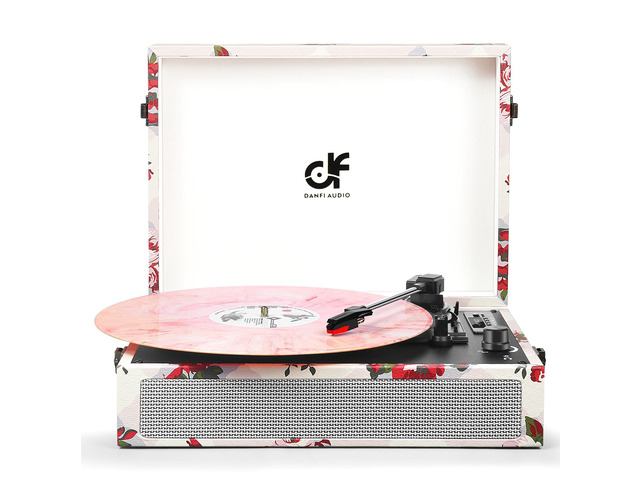 Vinyl Record Player Bluetooth with Built-in Speakers, Vintage Portable Turntable 3 Speed with USB Recording Headphone/RCA/AUX Jack Floral Record...