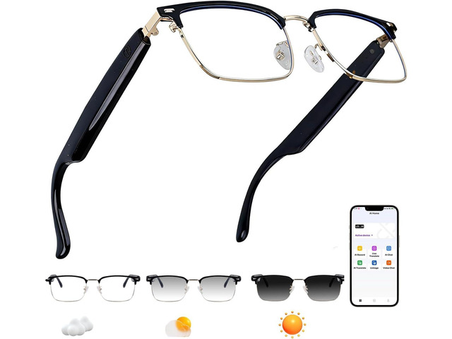 AI Smart Glasses Powered by ChatGPT,164 Languages Translation and Photochromic Lens, Meeting Assistant, Bluetooth Glasses for Men & Women Music &...