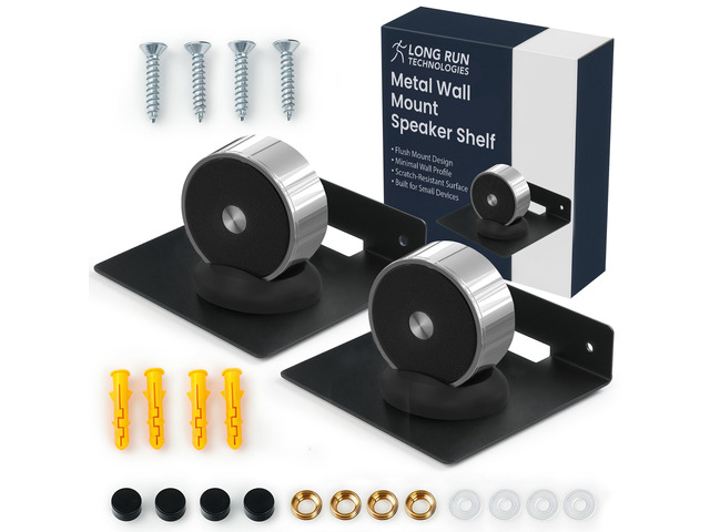 Wall Mount Speaker Stands: Metal Speaker Shelves 6.1 x 5.1 x 2.5 Inches Bluetooth Speakers Clocks Routers Small Statues Smart Devices Plants Black...