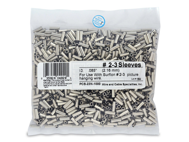 Surflon Size 2-3 - 1000-Piece Picture Wire Crimping Sleeves, Bright
