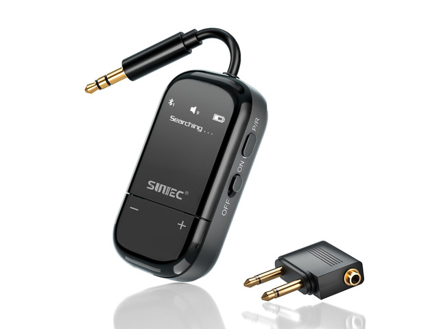 Airplane Bluetooth Wireless Adapter w/aptX Adaptive for 2Headphones/AirPods Upgrade, Screen, 25hours, 3.5mm AUX Jack Airline Audio Transmitter...
