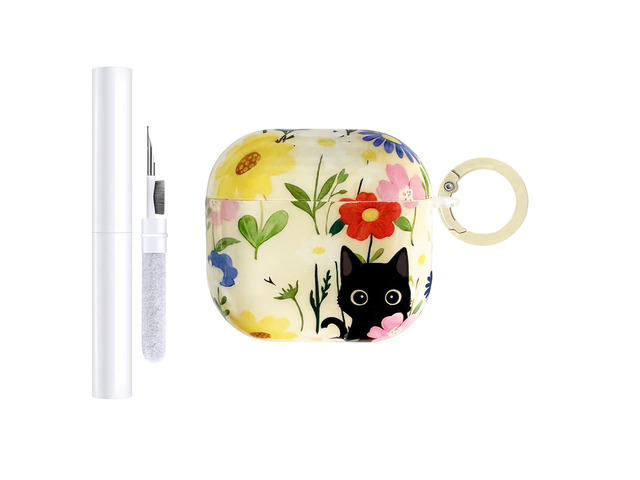 Cute Cartoon Cat Pattern Compatible with AirPods 4 Case 2024 (White) Hard TPU Case for AirPods 4th Generation with Trendy Keychain Ring and...
