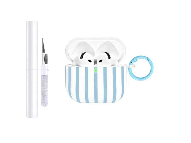Compatible with AirPods 4 Case Cover 2024, Hard TPU Case with Cute Stripe Pattern for AirPods 4th Generation Case with Metal Keychain and Cleaning...