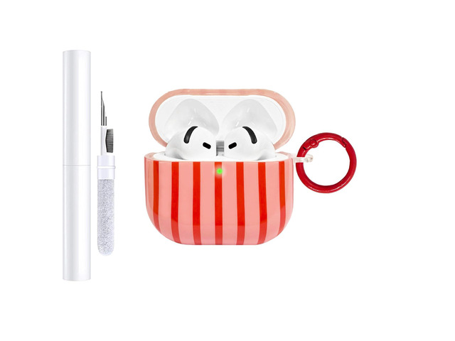 Compatible with AirPods 4 Case Cover 2024, Hard TPU Case with Cute Stripe Pattern for AirPods 4th Generation Case with Metal Keychain and Cleaning...