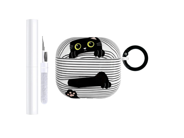 Cute Cartoon Cat Pattern Compatible with AirPods 4 Case 2024 (Black) Hard TPU Case for AirPods 4th Generation with Trendy Keychain Ring and...