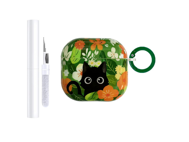 Cute Cartoon Cat Pattern Compatible with AirPods 4 Case 2024 (Green) Hard TPU Case for AirPods 4th Generation with Trendy Keychain Ring and...