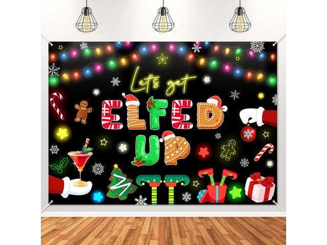Let's Get Elfed Up Backdrop Xmas Kids Elfed Party Decorations Banner Elf Christmas Birthday Photography Background Winter Holiday Party Decoration...