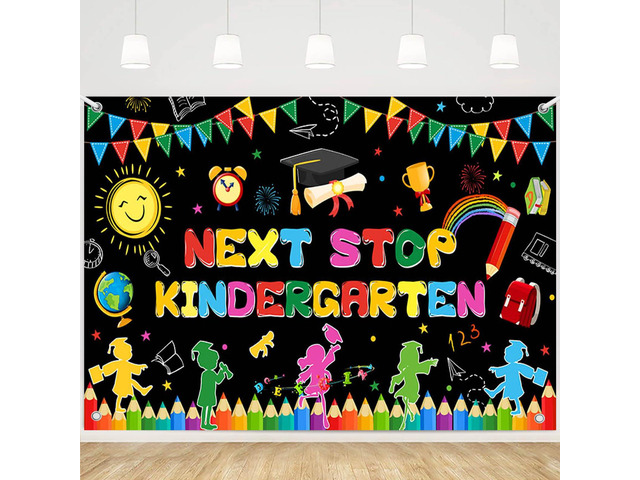 7x5ft Next Stop Kindergarten Backdrop for Pre K Graduation Decorations Preschool Graduation Banner for for School Prom Party Supplies