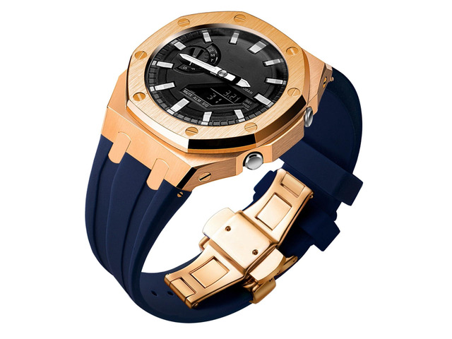 Ga2100 Band Case Strap Mod Kit,Pink Gold Stainless Steel Metal Case Bezel 9 match Color Silicone Band Strap Parts Compatible With Casio G shock...