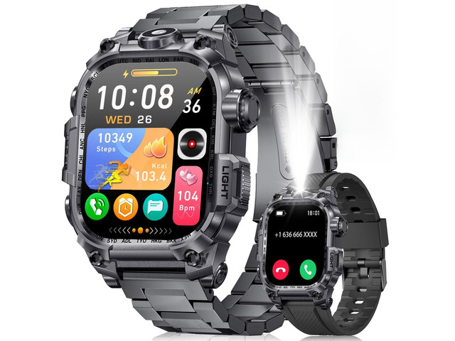 Men's Military Smart Watch (Answer/Make Calls) 2 Inch HD Screen Outdoor Sport Smartwatch with LED Flashlight 700mAh Battery,Heart Rate/Sleep...