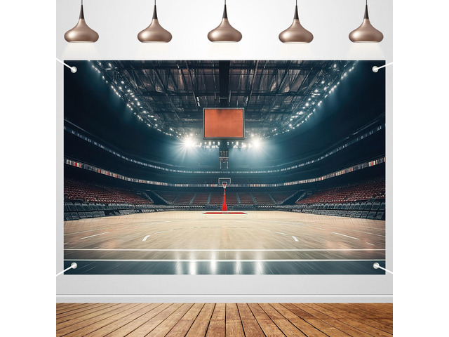 Basketball Spotlight Court Scene Photography Backdrop Banner - Studio Shooting Background, Sports Party Decor, Event Backdrop Wall 72x43 Inch