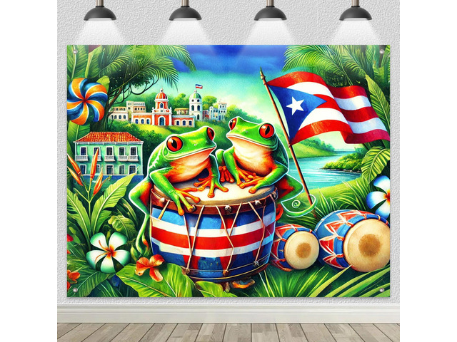 Puerto Rico Backdrop Puerto Rican Flag 8x6ft Puerto Rico Party Backdrop with Puerto Rican Flag for Cultural Festival Indoor Outdoor Photo Booth...